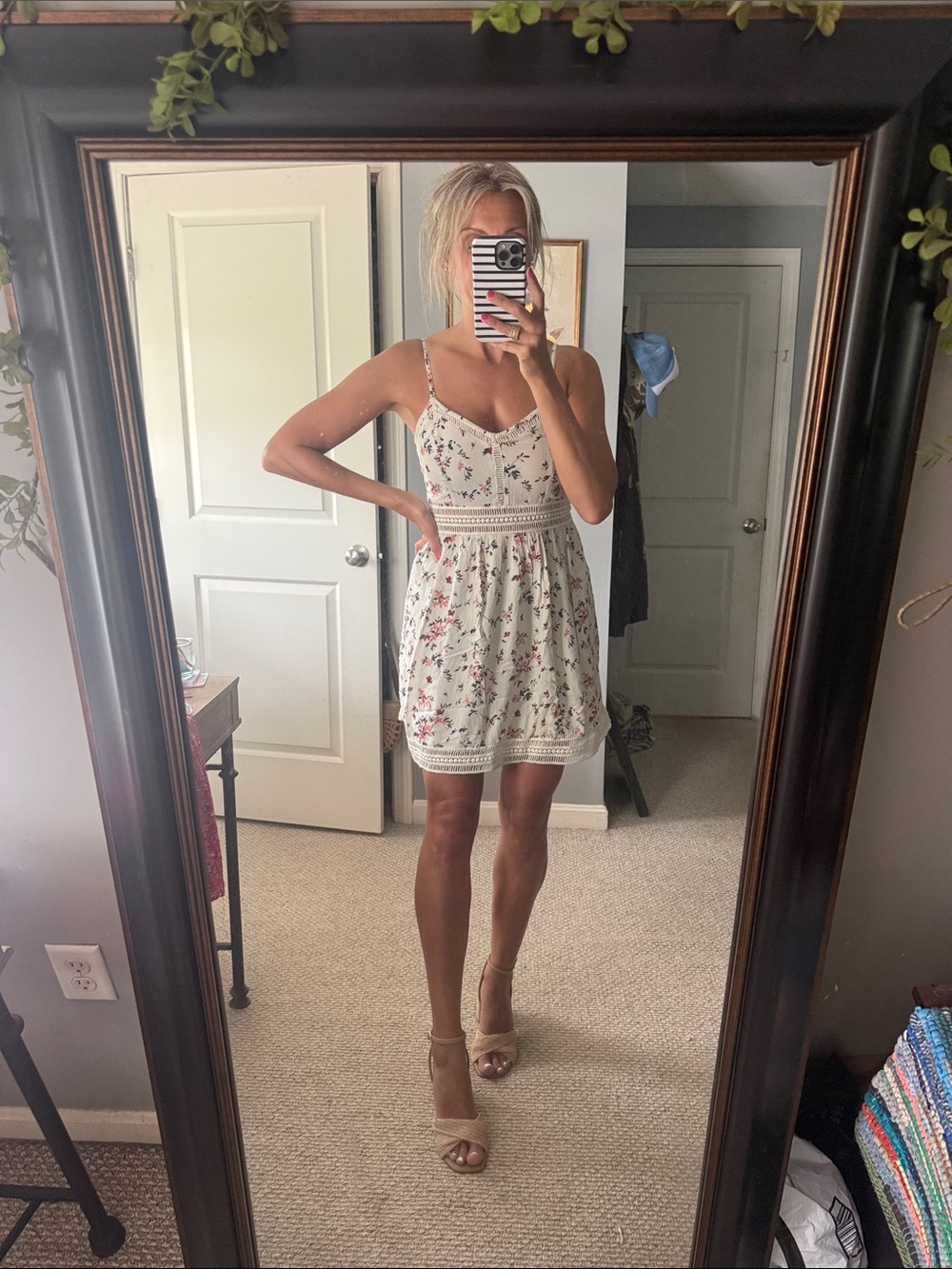 Abercrombie & Fitch White Floral Spaghetti-Strap Mini Dress